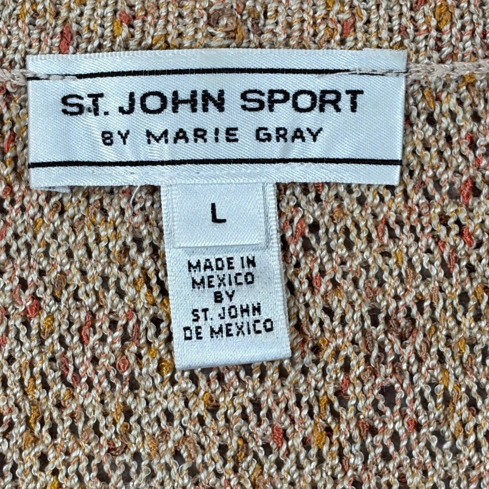 St John Sport Marie Gray Tan Multi Color Zip Front Wool Blend Cardigan Sweater L - Picture 5 of 6